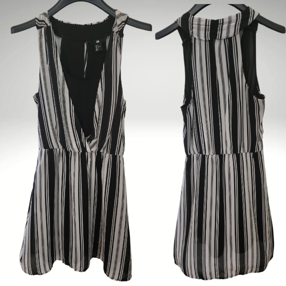 H&M Sleeveless dress, black and white striped, SZ 2